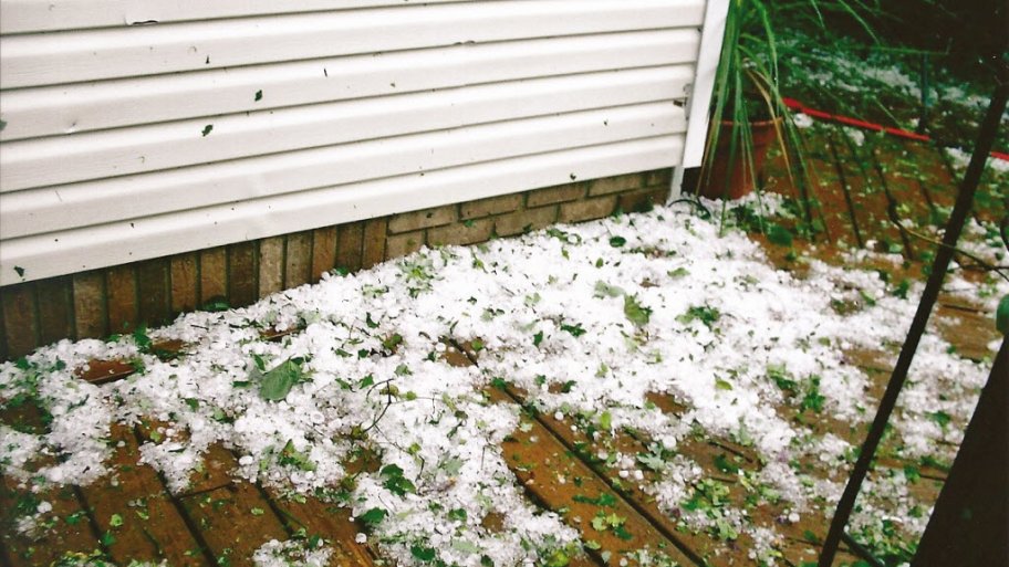 hail on ground near house